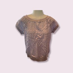 New W/Tags Anthropologie Weston Lilac Cut Out Short Sleeve Top SZ M Rtl $88